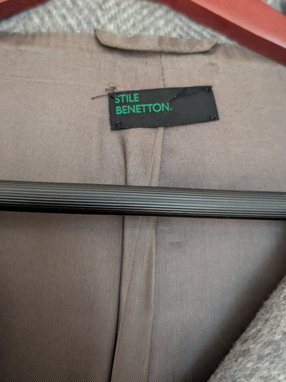 United Colors of Benetton Grey Herringbone Wool Coat Italian Size 40 US 4 Small - Picture 5 of 16